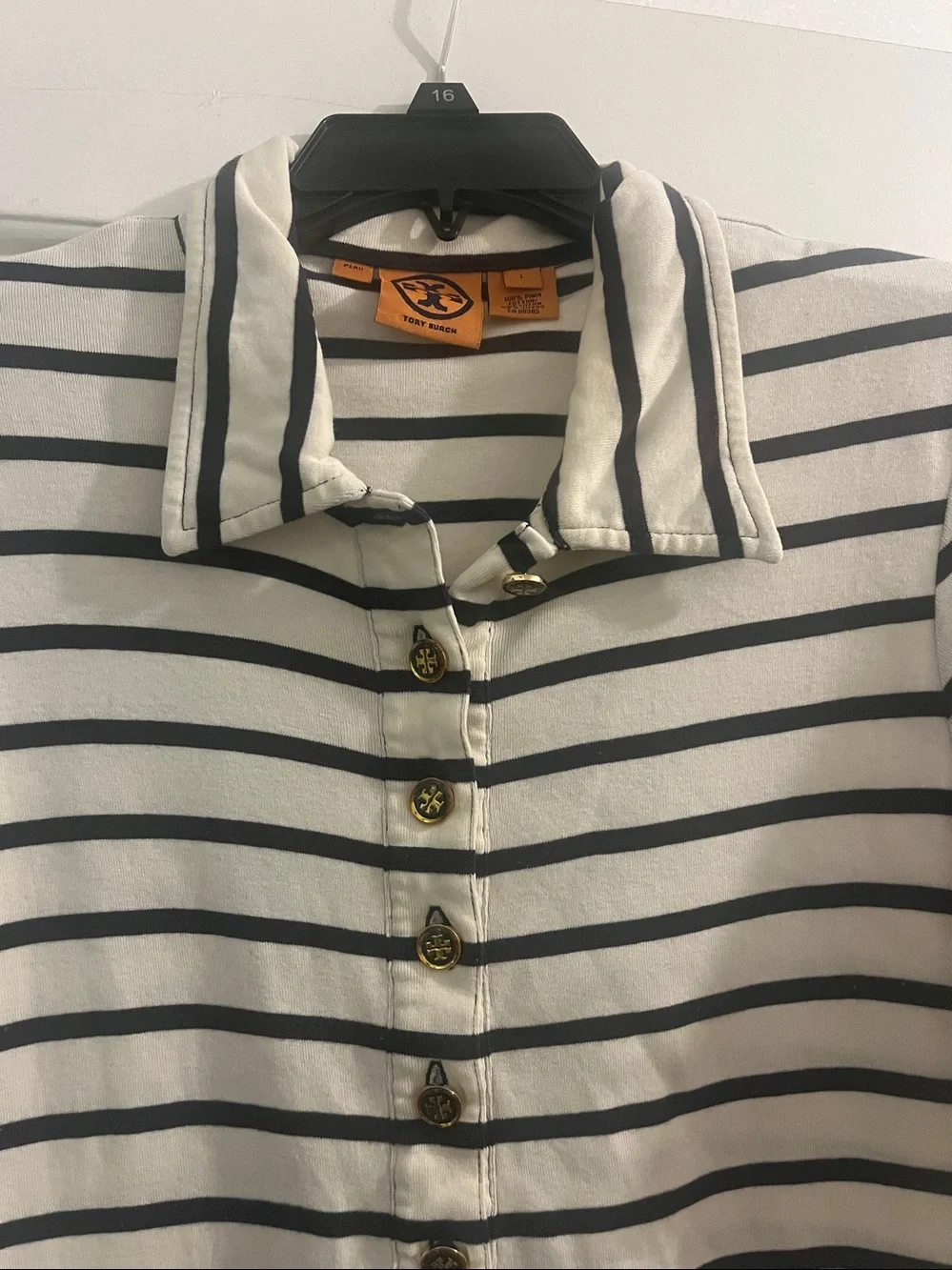 Tory Burch Women’s Striped Polo Shirt - Cream & Black